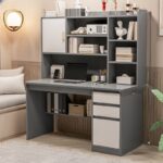 Rectangular Office Desk with Filing Cabinet & Hutch - Image 4